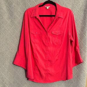 Cato Bright Pink Button-Down Shirt with Chest Pockets